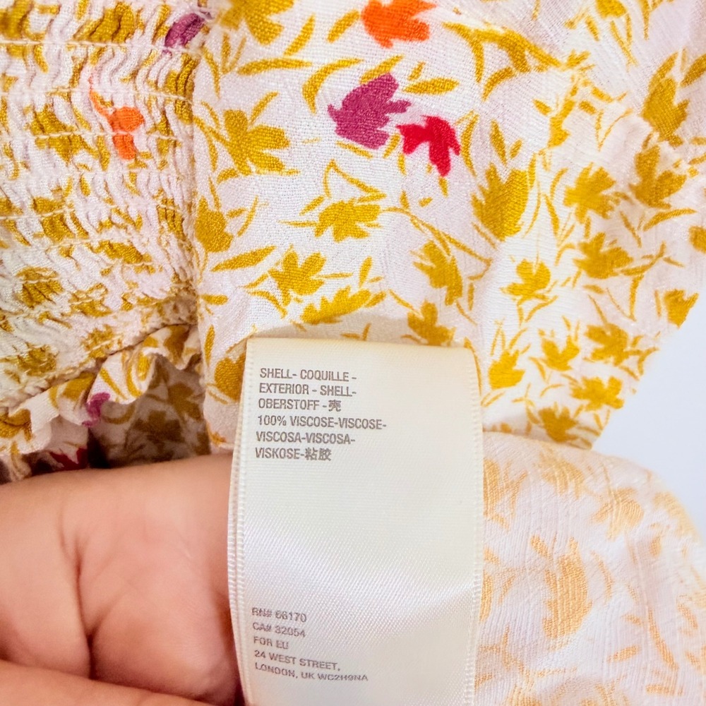 Free People In Full Bloom Midi Dress Ivory Floral V-Neck Smocked Waist XS - Picture 9 of 9